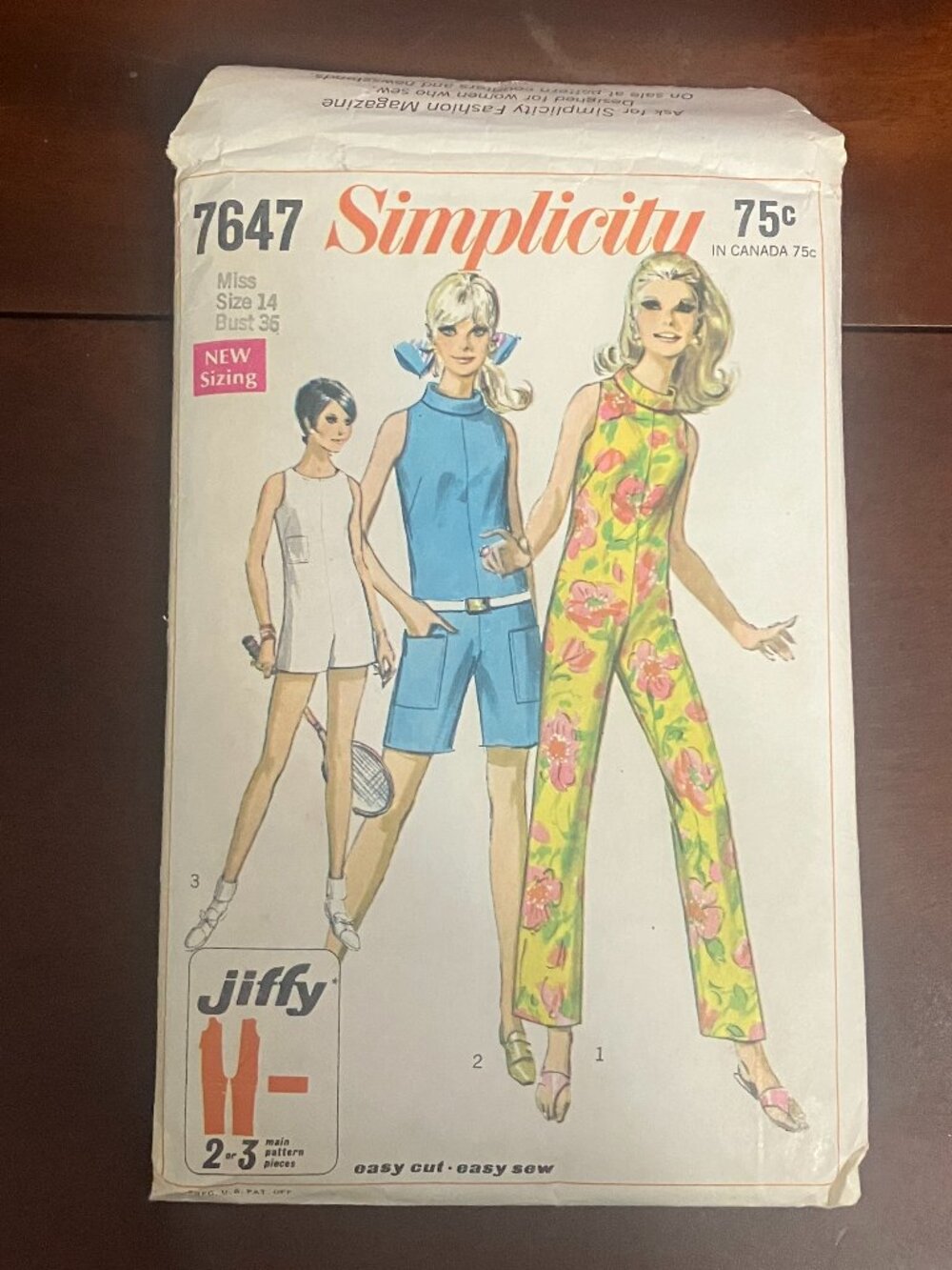 Vintage 1968 Simplicity 7647 Junior & Misses Jiffy Jumpsuit Sewing Pattern Size